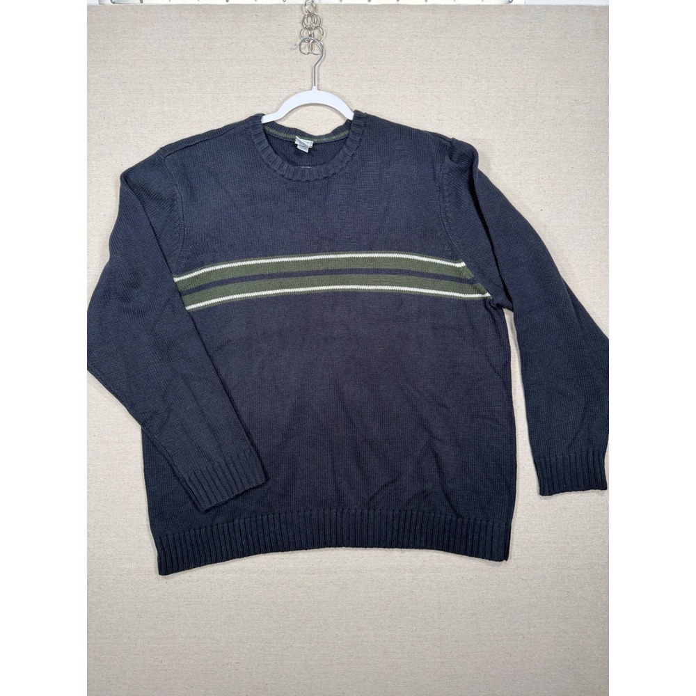 Old Navy Mens XXL Navy Blue Green Stripe Lambswool Blend Crew Neck Sweater